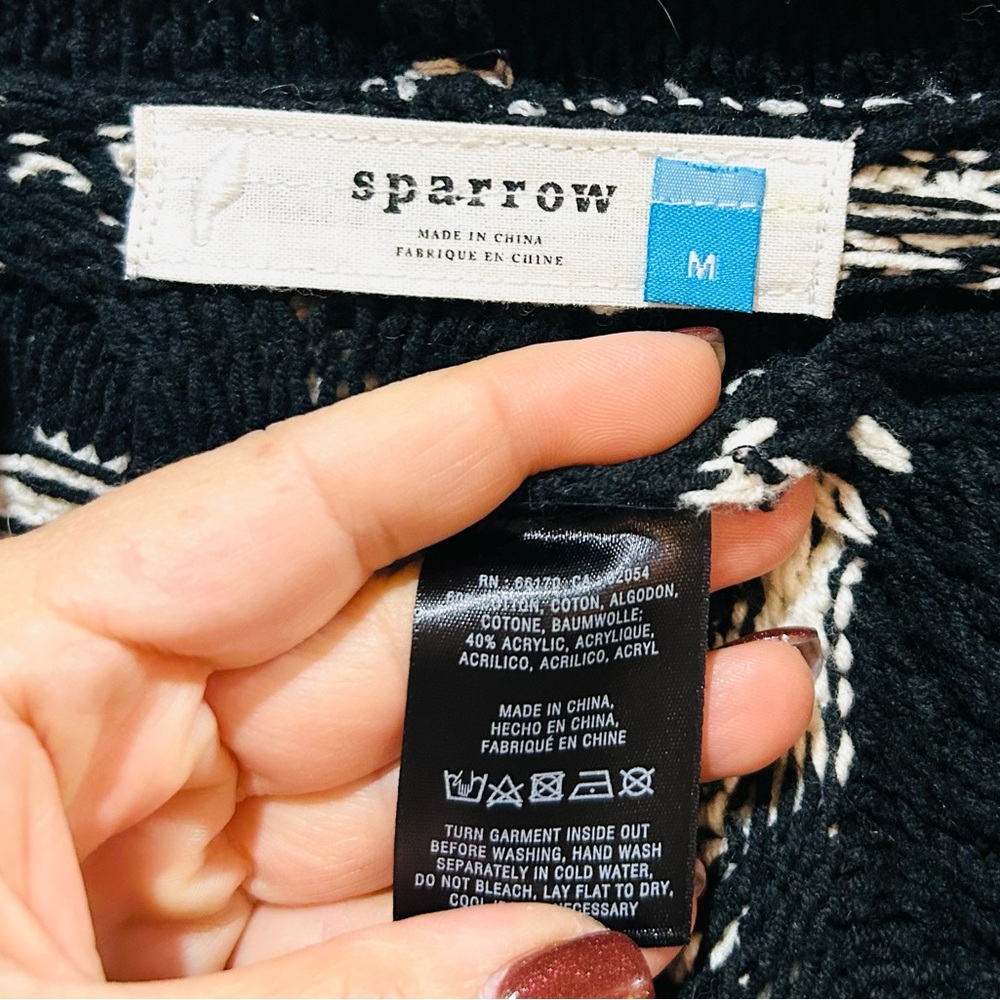 Anthropologie Sparrow Black & White Open Chunky Knit Sweater Cardigan Hood M - Picture 7 of 8